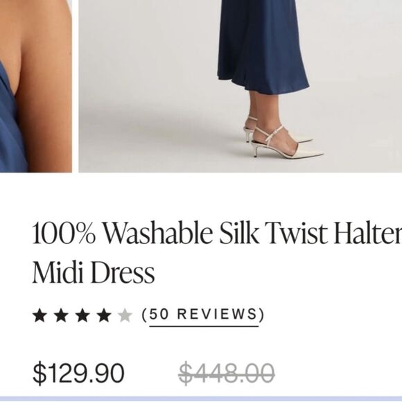 NEW Quince Silk Stretch Washable Twist Halter Midi Backless Dress Cream Size L - Picture 13 of 14